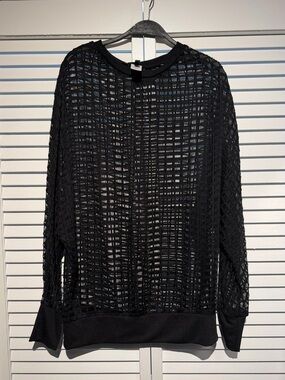 Black Open-Weave Mesh Pullover Sweater